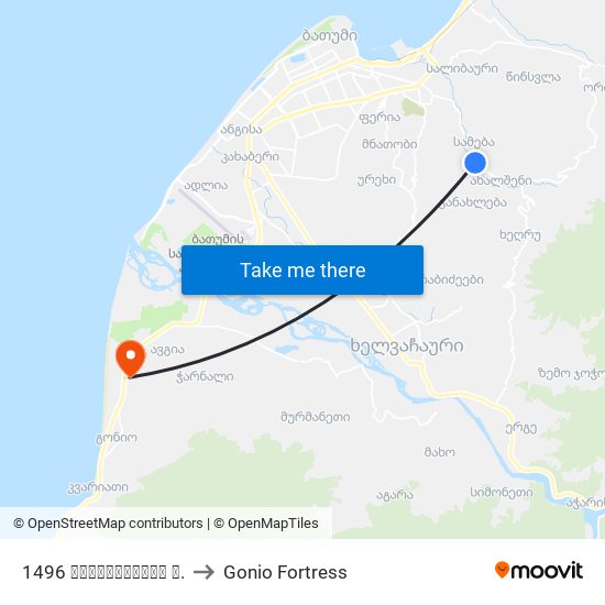 1496 მაიაკოვსკის ქ. to Gonio Fortress map
