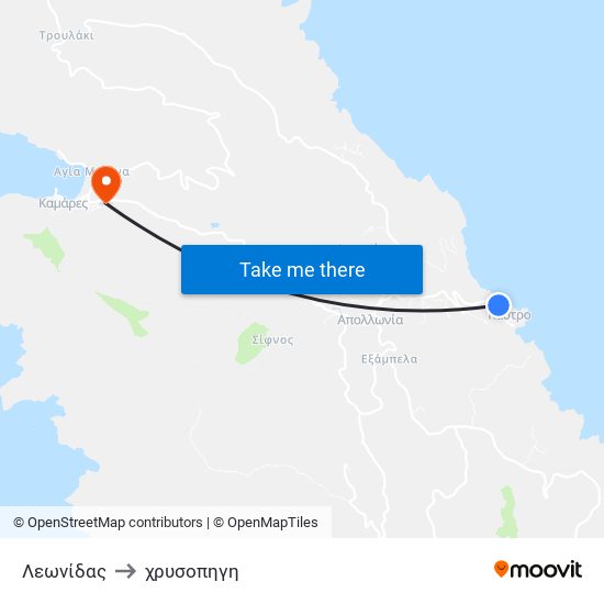 Λεωνίδας to χρυσοπηγη map