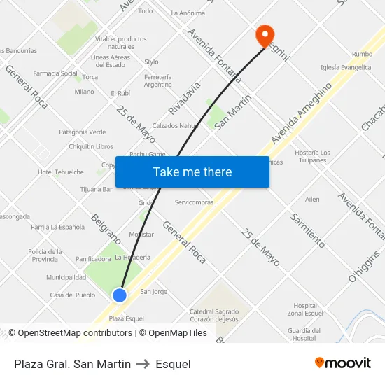 Plaza Gral. San Martin to Esquel map