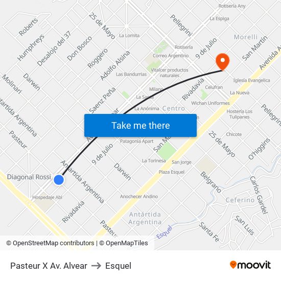 Pasteur X Av. Alvear to Esquel map