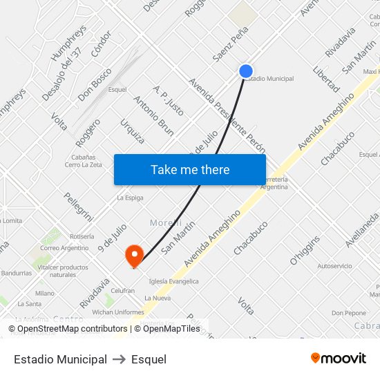 Estadio Municipal to Esquel map