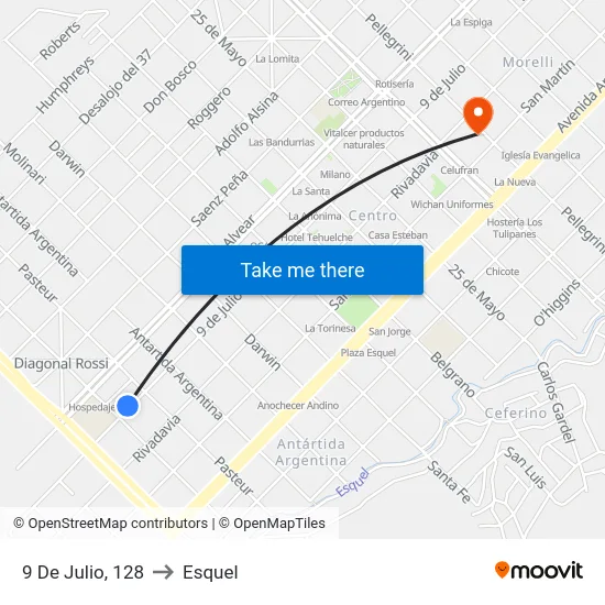 9 De Julio, 128 to Esquel map