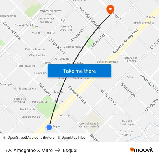 Av. Ameghino X Mitre to Esquel map