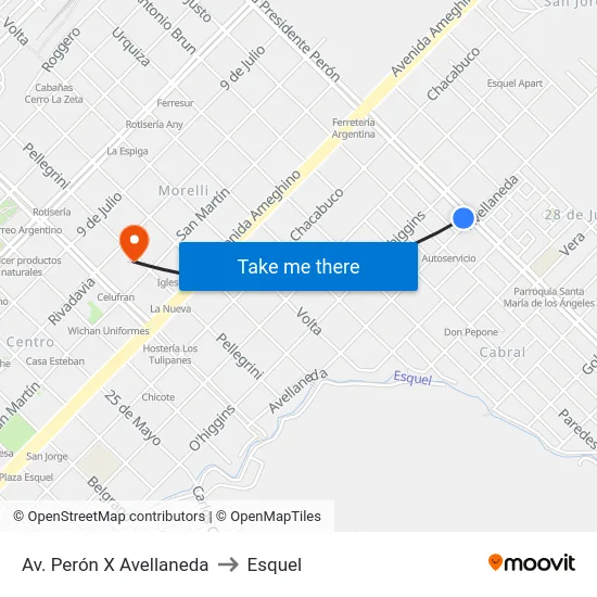 Av. Perón X Avellaneda to Esquel map