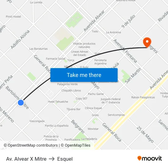 Av. Alvear X Mitre to Esquel map
