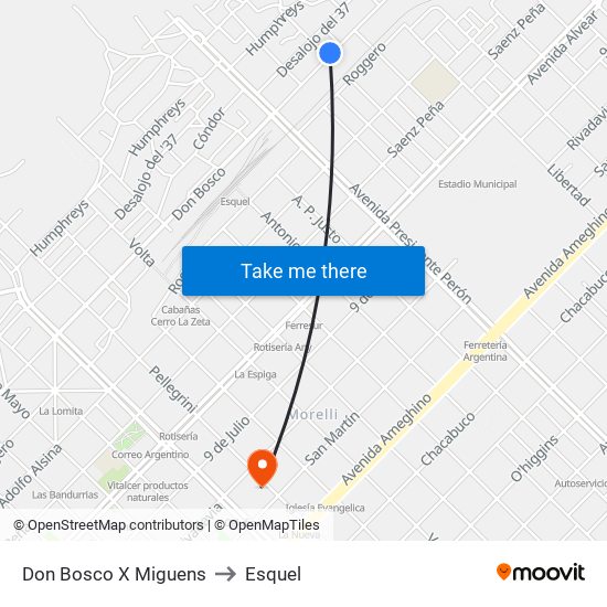 Don Bosco X Miguens to Esquel map