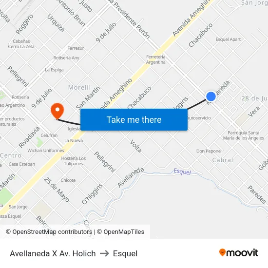 Avellaneda X Av. Holich to Esquel map