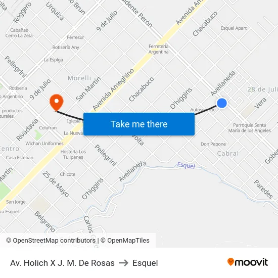 Av. Holich X J. M. De Rosas to Esquel map