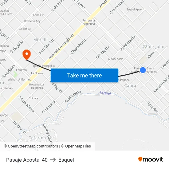 Pasaje Acosta, 40 to Esquel map