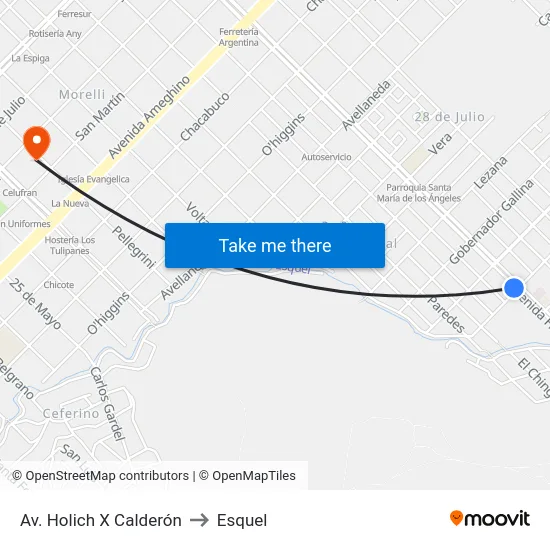 Av. Holich X Calderón to Esquel map