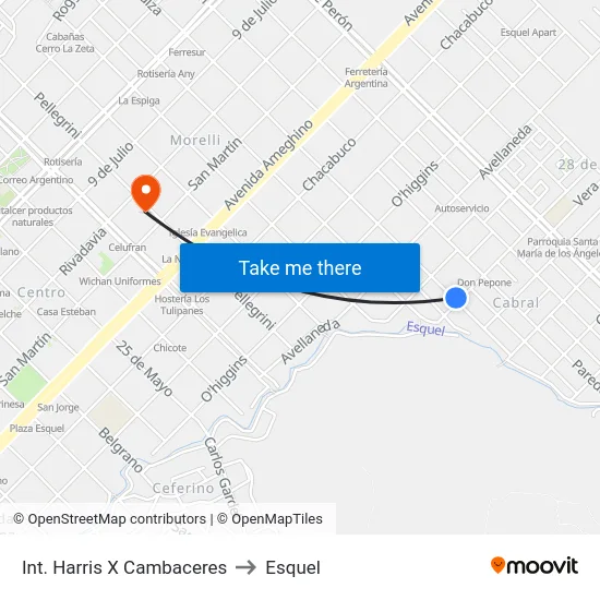 Int. Harris X Cambaceres to Esquel map