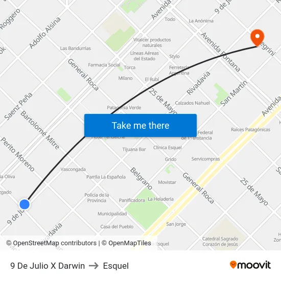 9 De Julio X Darwin to Esquel map