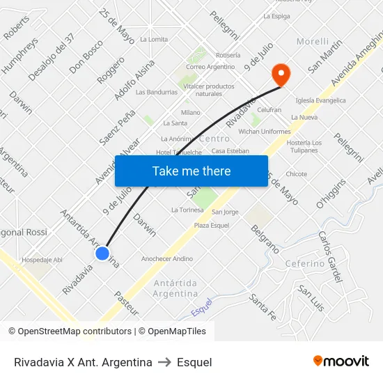 Rivadavia X Ant. Argentina to Esquel map