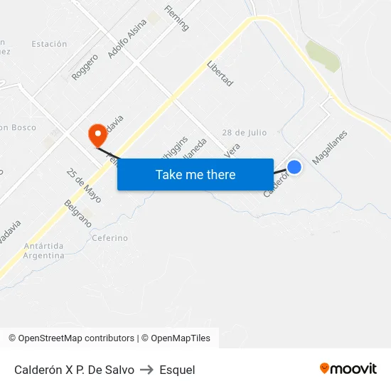 Calderón X P. De Salvo to Esquel map