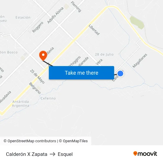 Calderón X Zapata to Esquel map