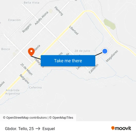 Gbdor. Tello, 25 to Esquel map