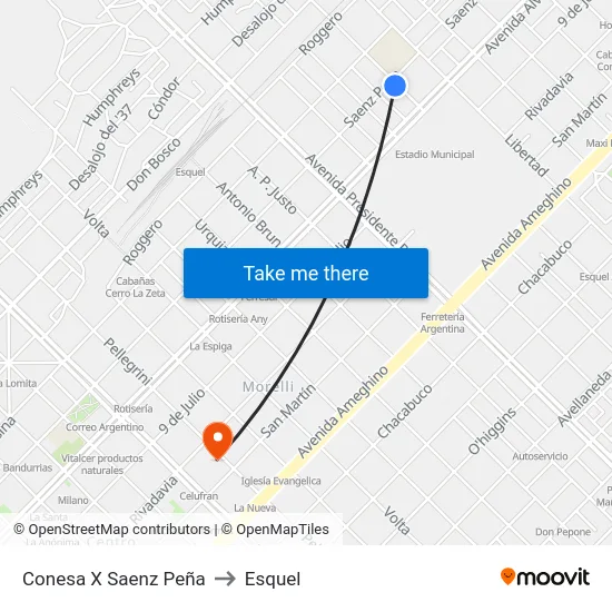 Conesa X Saenz Peña to Esquel map