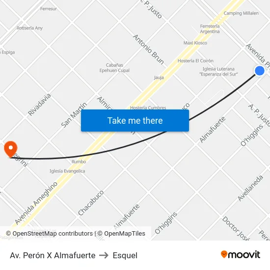 Av. Perón X Almafuerte to Esquel map