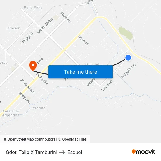 Gdor. Tello X Tamburini to Esquel map