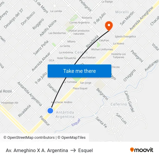 Av. Ameghino X A. Argentina to Esquel map