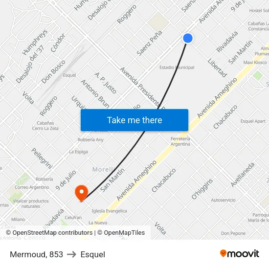 Mermoud, 853 to Esquel map