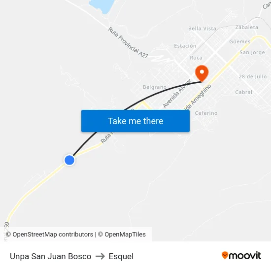 Unpa San Juan Bosco to Esquel map