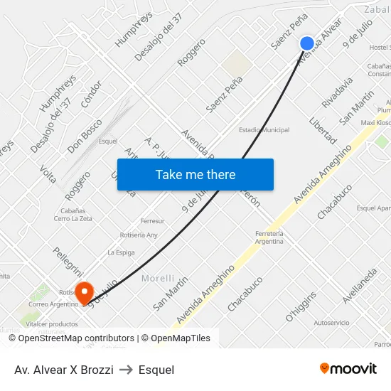 Av. Alvear X Brozzi to Esquel map