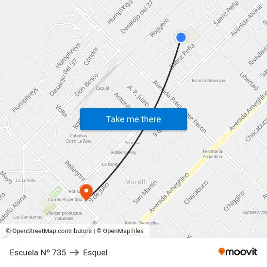 Escuela Nº 735 to Esquel map