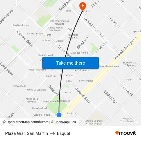 Plaza Gral. San Martin to Esquel map