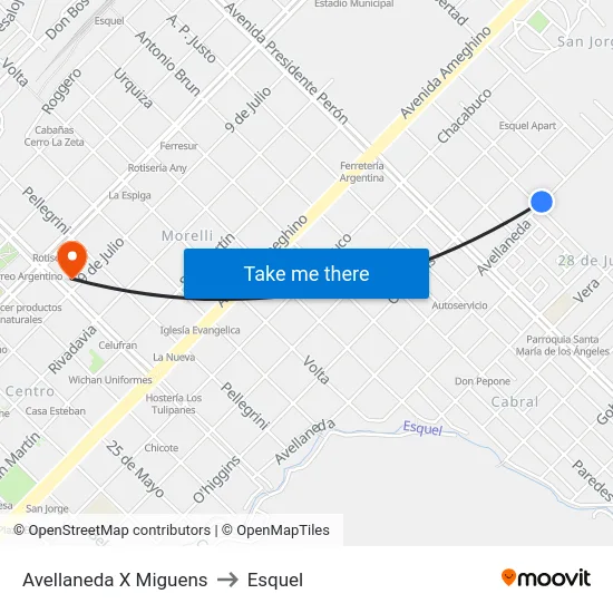 Avellaneda X Miguens to Esquel map