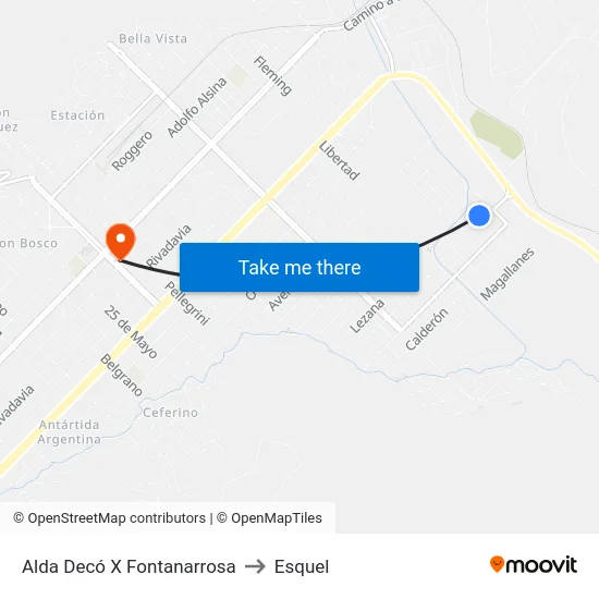 Alda Decó X Fontanarrosa to Esquel map