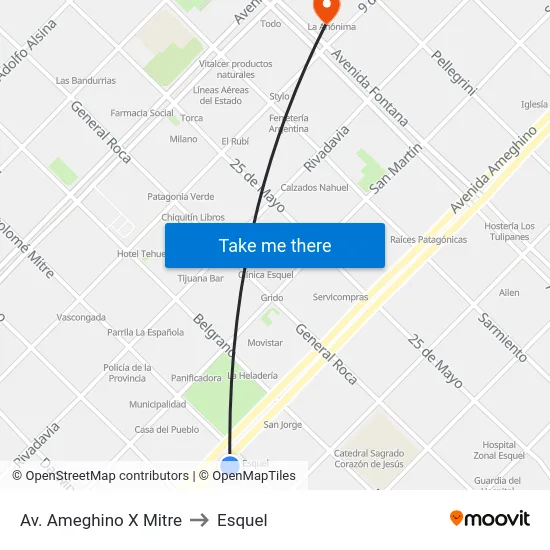 Av. Ameghino X Mitre to Esquel map