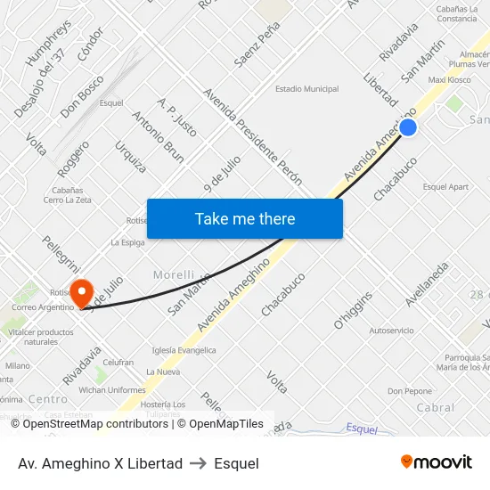 Av. Ameghino X Libertad to Esquel map