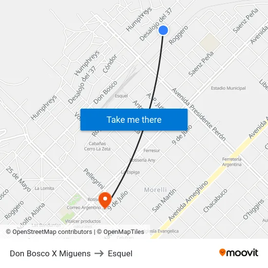 Don Bosco X Miguens to Esquel map