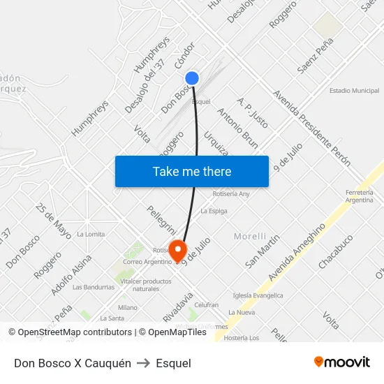 Don Bosco X Cauquén to Esquel map