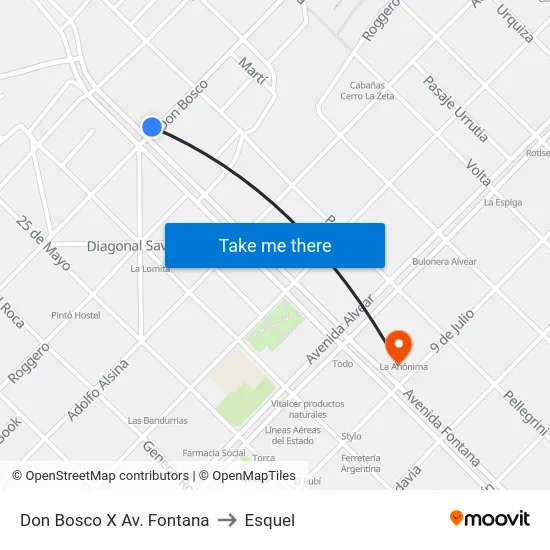 Don Bosco X Av. Fontana to Esquel map