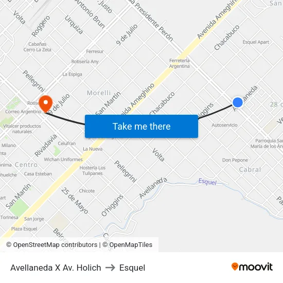 Avellaneda X Av. Holich to Esquel map