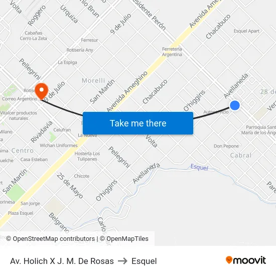 Av. Holich X J. M. De Rosas to Esquel map