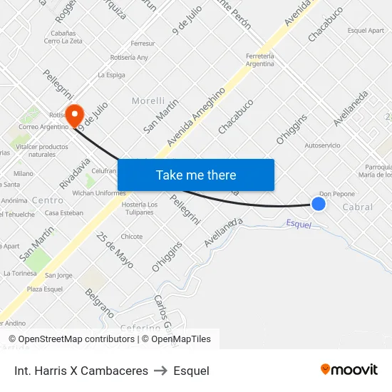 Int. Harris X Cambaceres to Esquel map