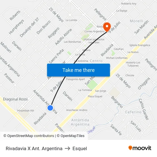 Rivadavia X Ant. Argentina to Esquel map
