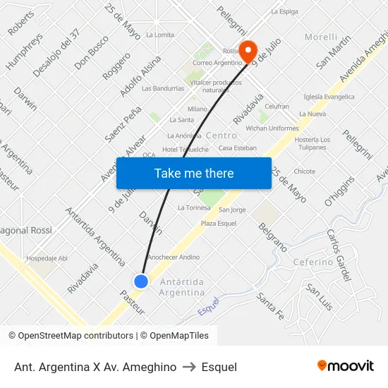 Ant. Argentina X Av. Ameghino to Esquel map
