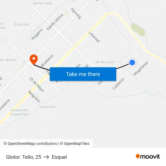 Gbdor. Tello, 25 to Esquel map