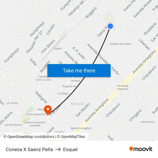 Conesa X Saenz Peña to Esquel map