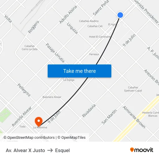 Av. Alvear X Justo to Esquel map