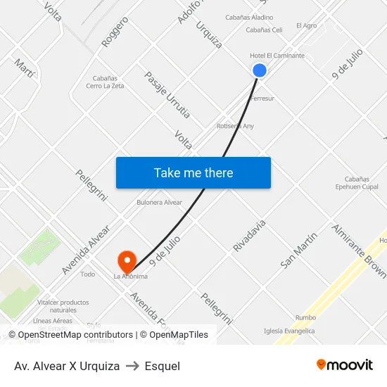 Av. Alvear X Urquiza to Esquel map