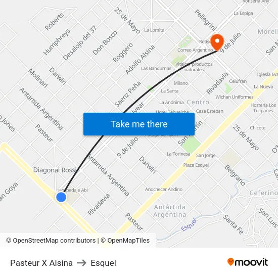 Pasteur X Alsina to Esquel map