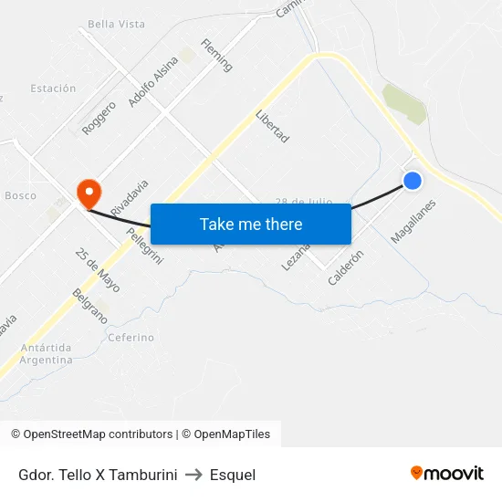 Gdor. Tello X Tamburini to Esquel map