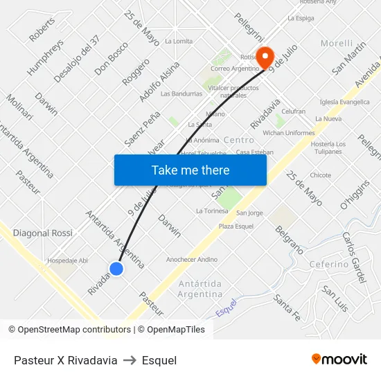 Pasteur X Rivadavia to Esquel map