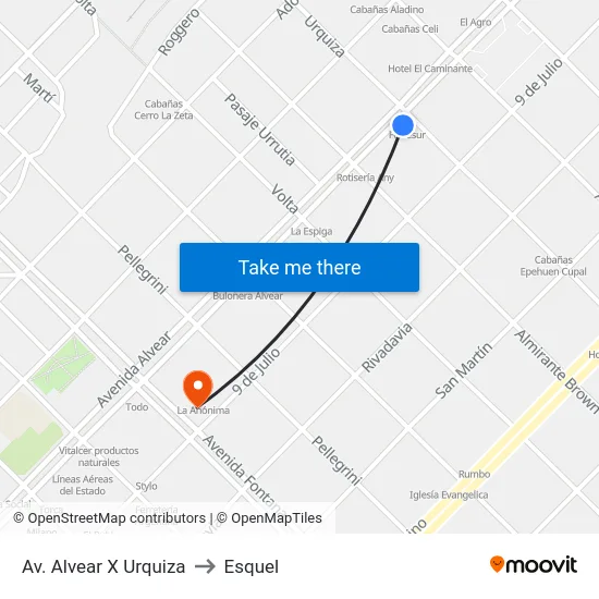 Av. Alvear X Urquiza to Esquel map