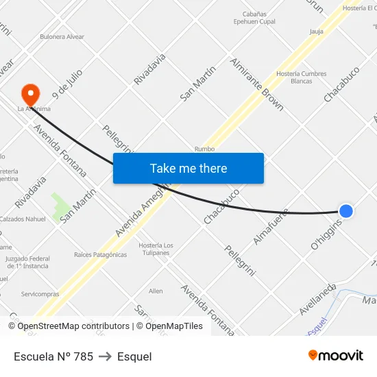 Escuela Nº 785 to Esquel map
